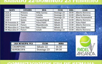 HORARIOS COMPETICIONES LIGA MADRID, SERIES NACIONALES Y LIGA MUNICIPAL PCA